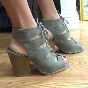 Grey(ish) tie up block heels